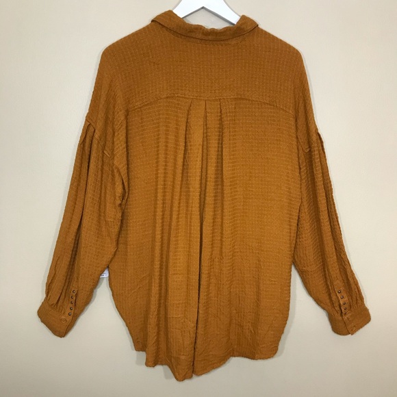 NEW Free People Tunic Blouson Wrap Oversized Button Up Top Gold Long Sleeve Sz S - Picture 4 of 16